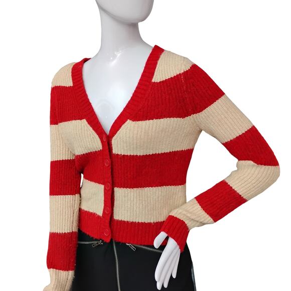 American Eagle Outfitters Sweaters - American Eagle Rugby Button Down Sweater Red and Beige Striped V Neck